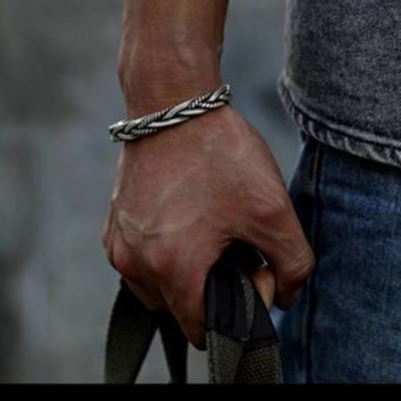 NEW 925 Sterling Silver Mens Modern Twist Bracelet - Picture 5 of 6